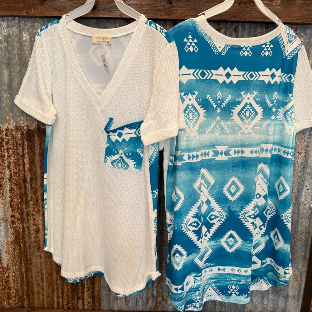 Avery Blue and White Short Sleeve Tee